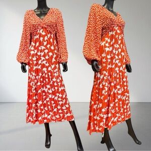 DVF x Target Maxi Dress Persimmon Ginkgo Cherry Tomato Print